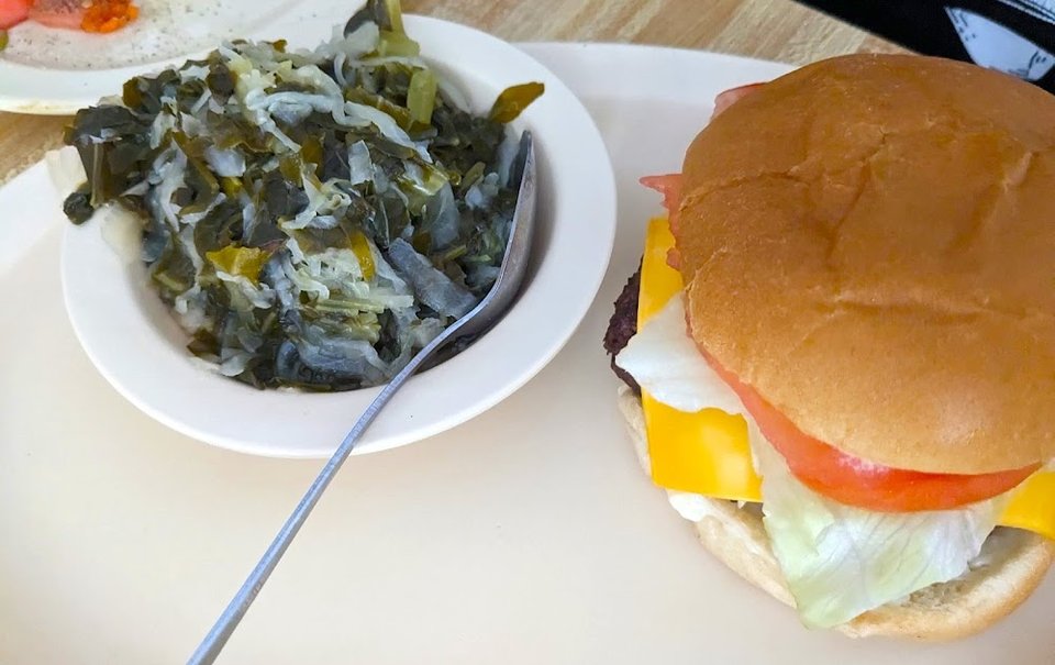 Cheeseburger and Collard Kraut