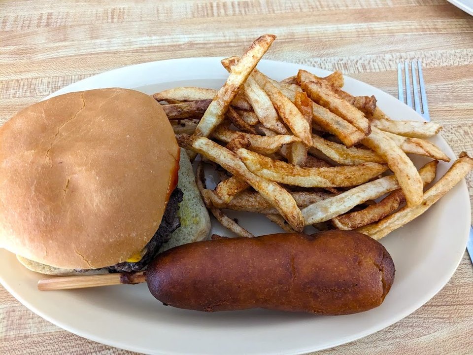 Cheeseburger and Corn Dog