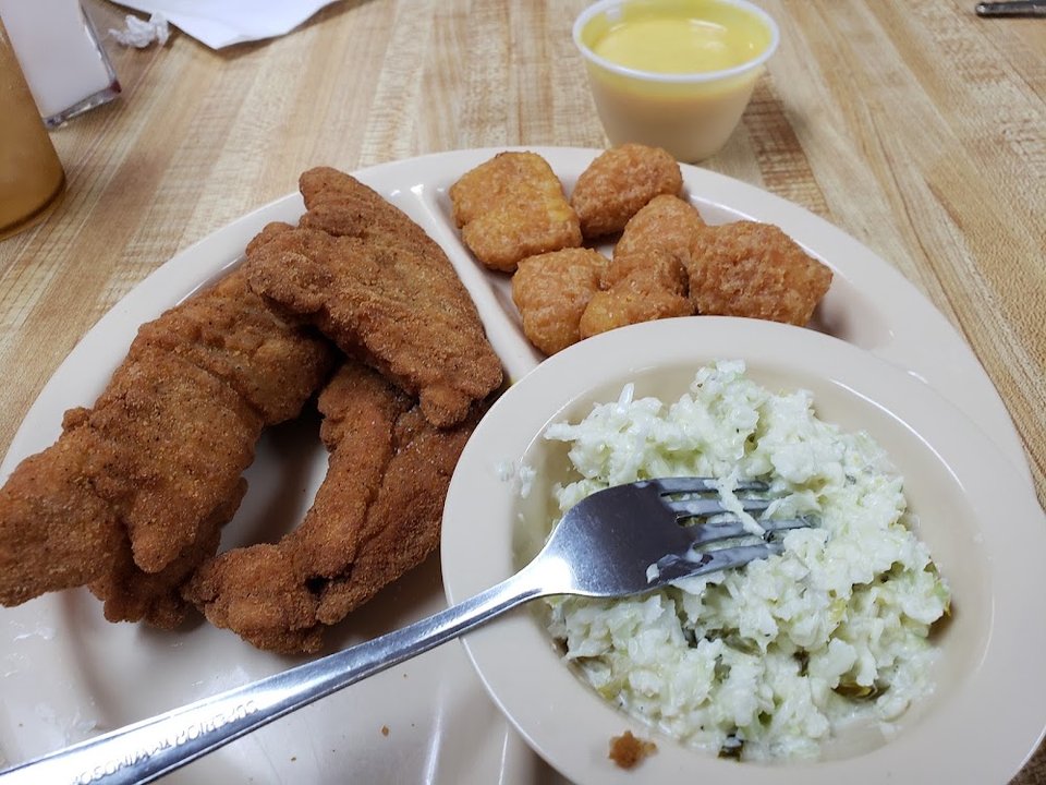 Chicken Strips Corn Nuggets and Cold Slaw