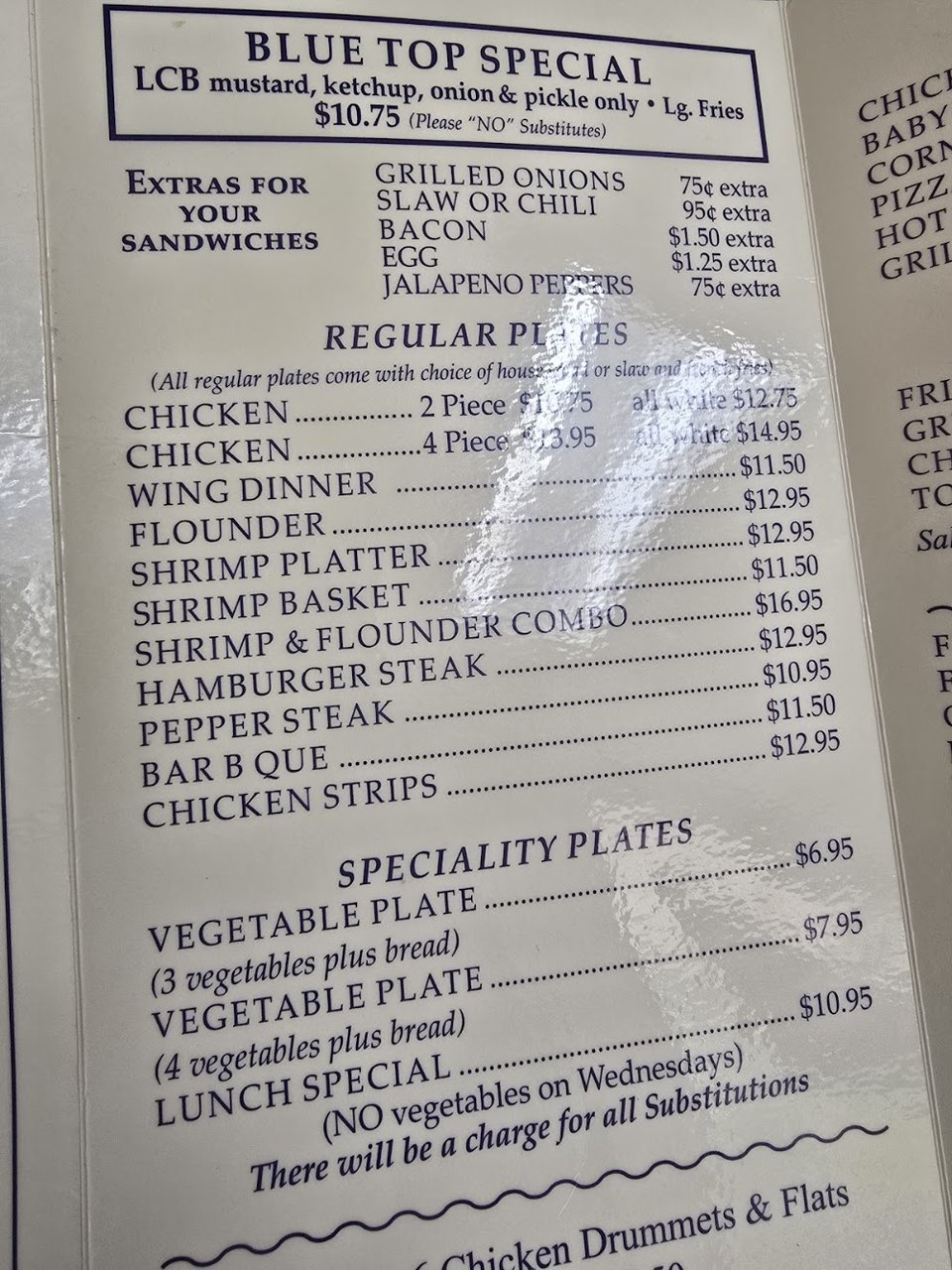 Menu-style image with American grill dishes.